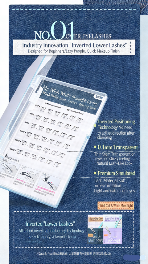 Mr.Wish White Moonlight Glue-Free Lower Eyelashes + Tweezer Set